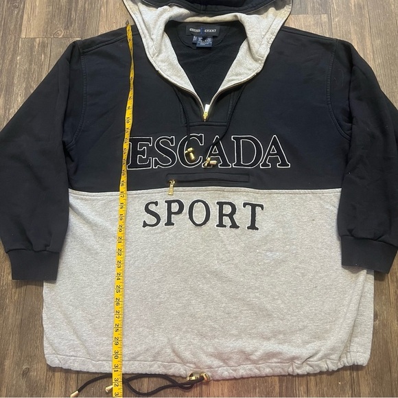 Escada Sport Vintage Bicolor Big Logo 1/4 Zip Hoodie Sweatshirt Activewear L - Picture 16 of 17